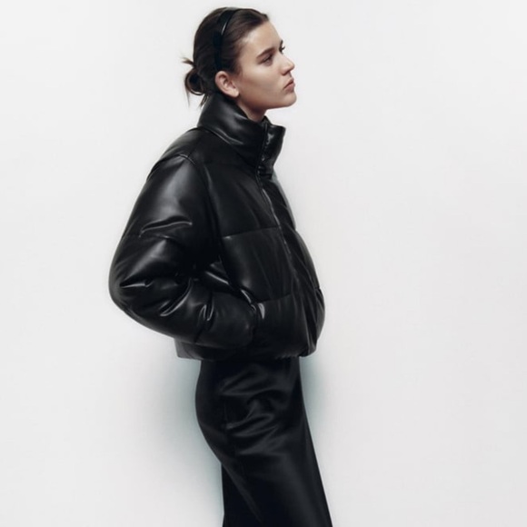 Zara Jackets & Blazers - FAUX LEATHER PUFFER JACKET SZ S